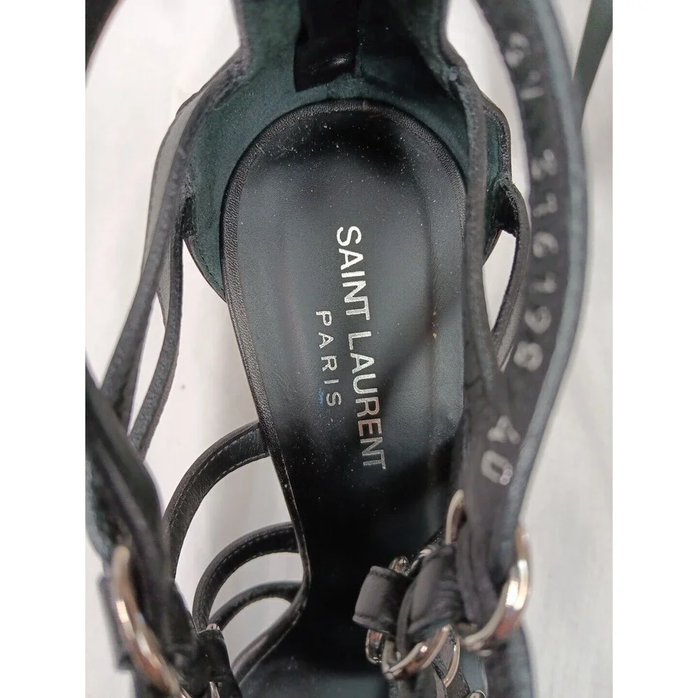 Saint Laurent Nina Cage Sandals Size 40 (9.5) Black Calfskin Strappy Stiletto EC